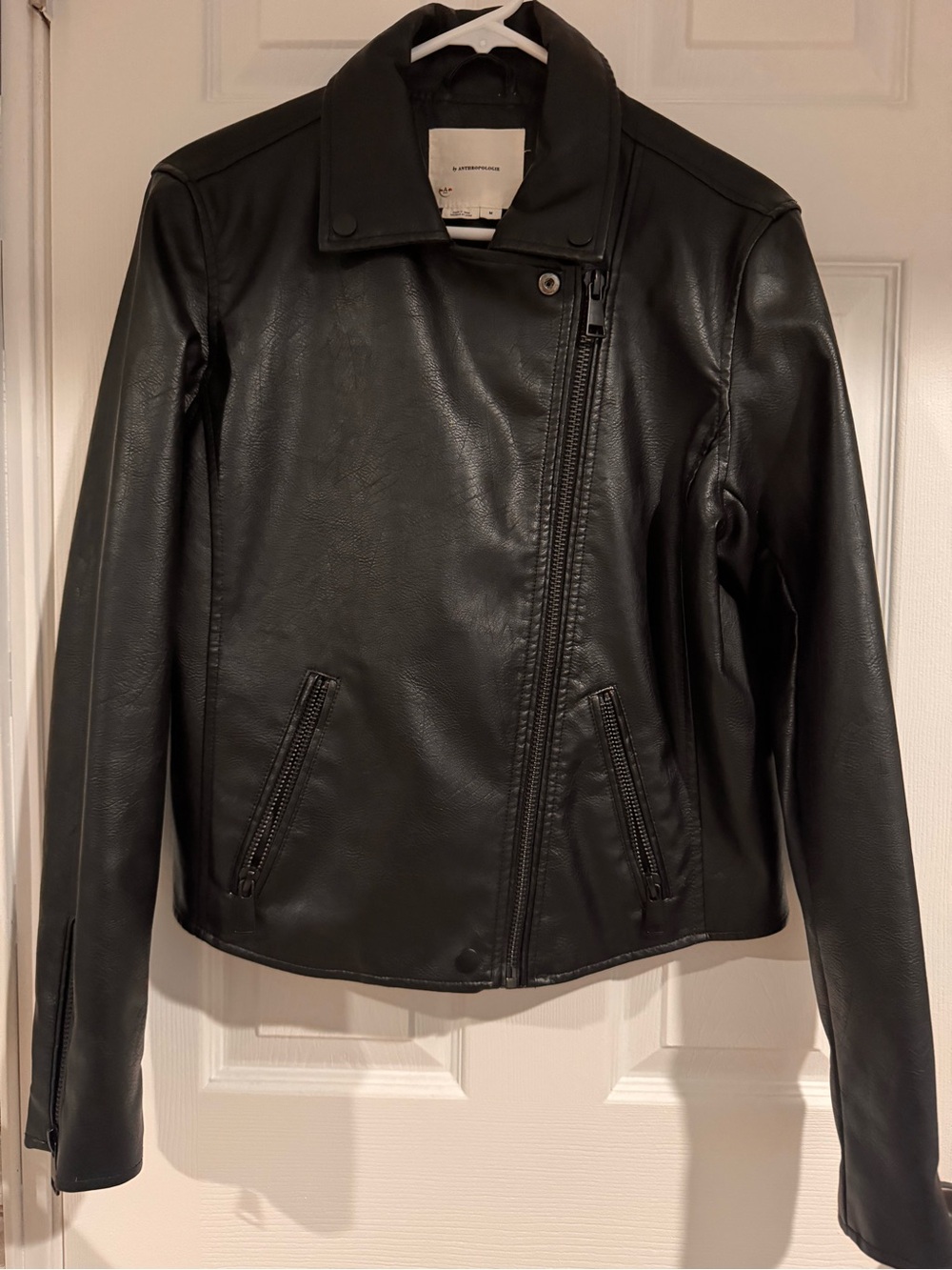 Anthropologie Black Faux Leather Biker Moto Jacket Size Medium